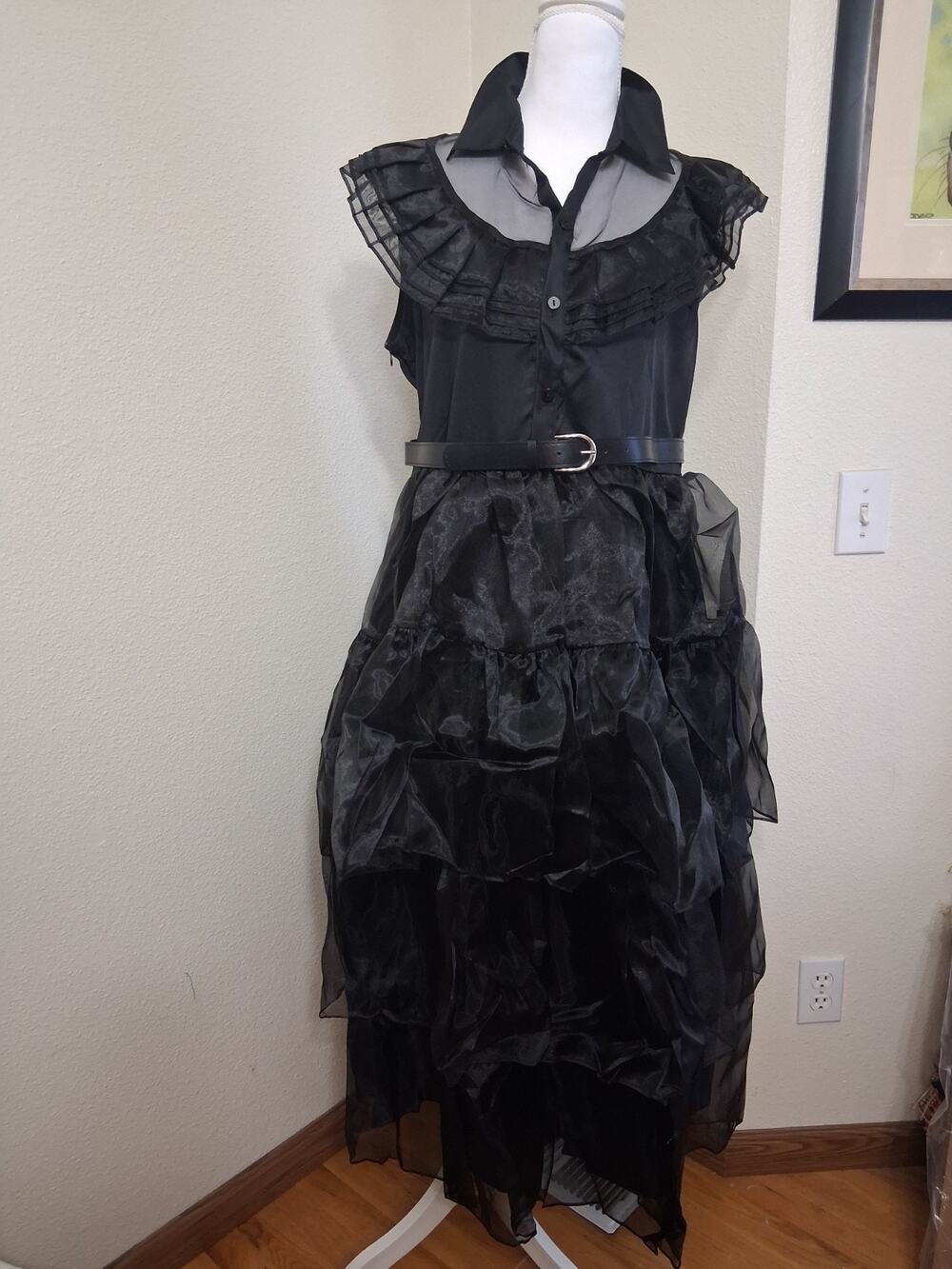 New Wednesday Addams black ruffles prom dress Women XL Halloween costume Goth